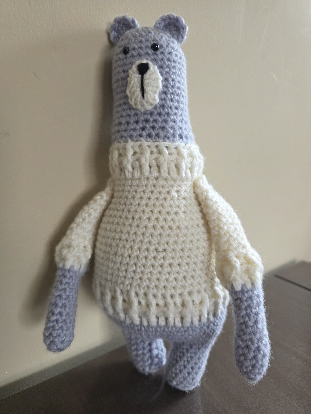 Handmade Plush Crochet Bear Toy - Cream and Light Gray